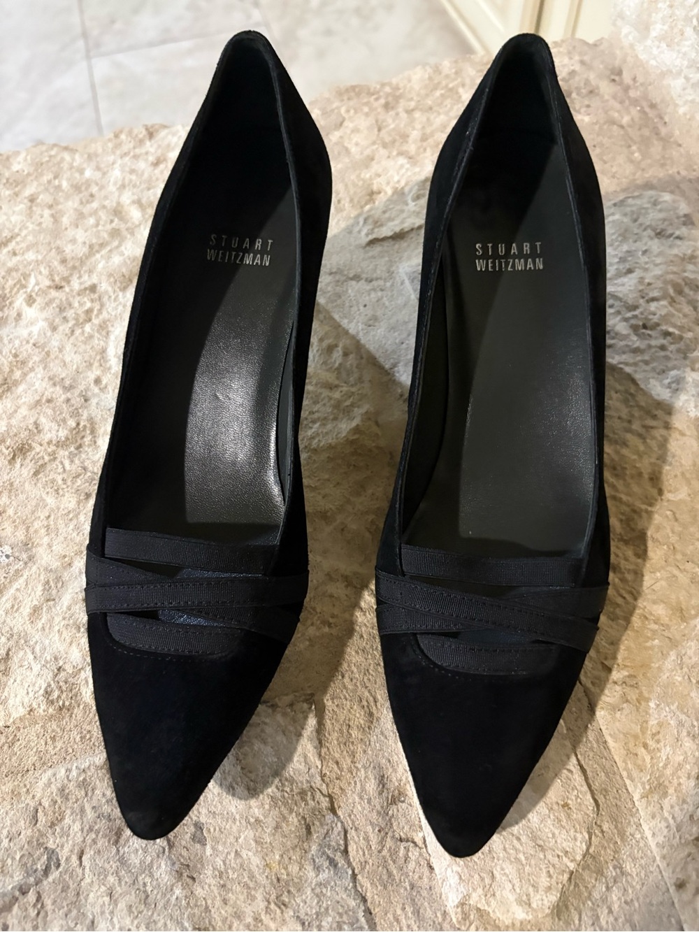 Stuart Weitzman Vintage Black Suede Pumps with Crisscross straps- Size 8